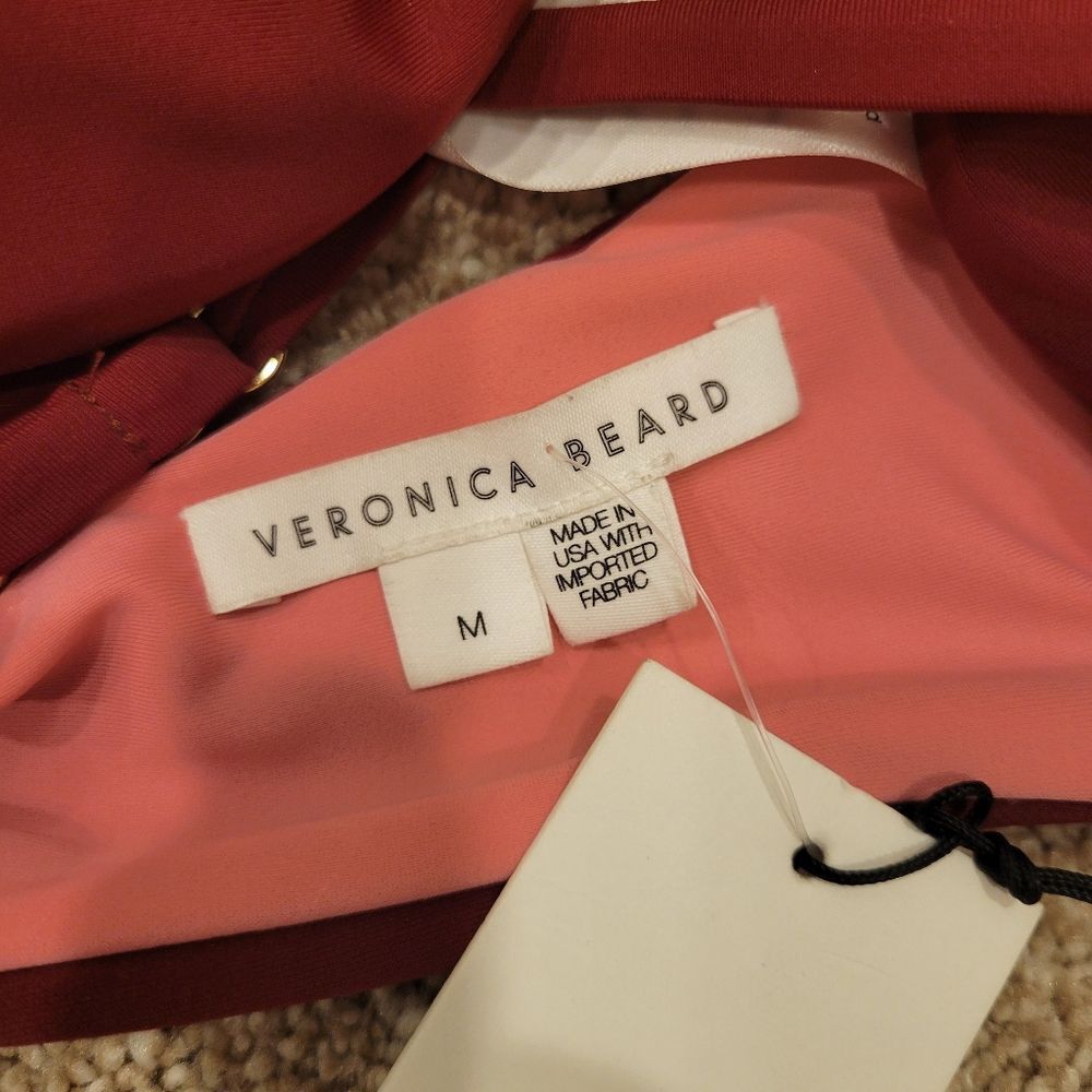 New Veronica Beard Tie-Front Bandeau Bikini Top Maroon Red Euro Summer Boho M - Picture 5 of 7